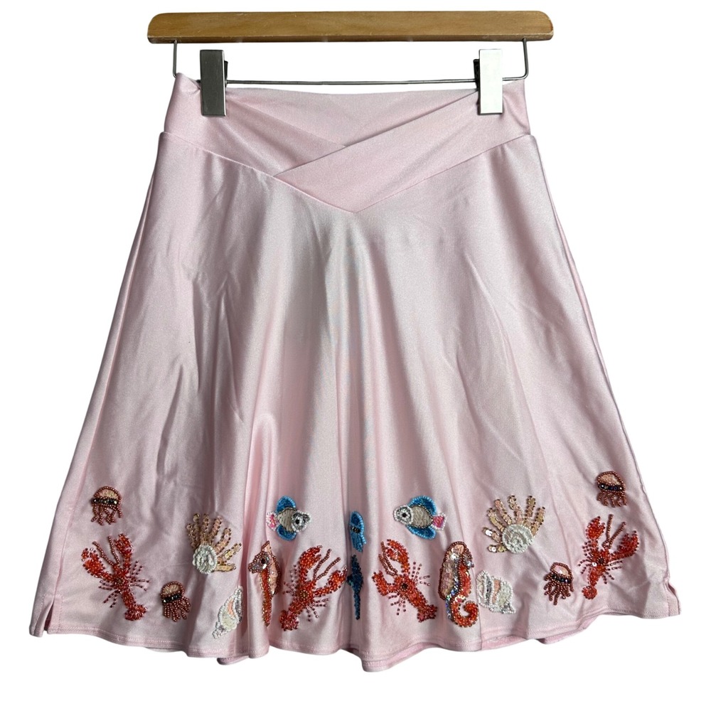 Her Pony the Label Under The Sea Beaded Mini Skirt Pink Lobster Seahorse 10‎ NWT